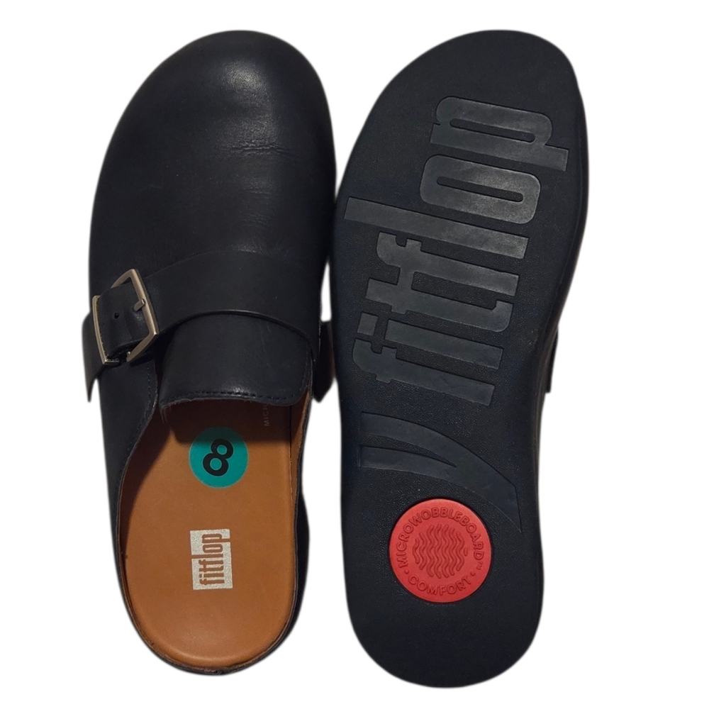 FitFlop SHUV Leather Buckle Clogs FK7-399 Slides Anti-slip Women's Size 8 Blue - Picture 4 of 7